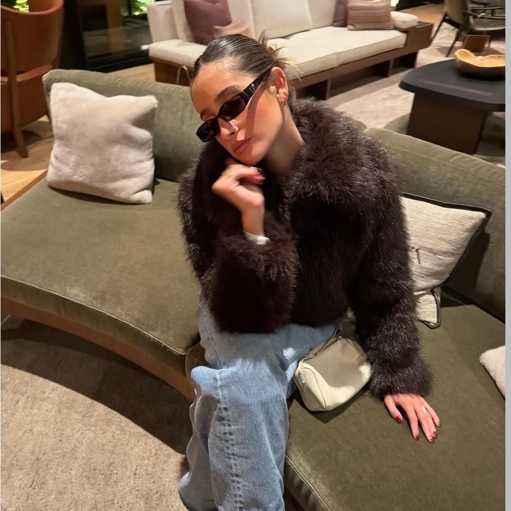 Zara Short Faux Fur Coat in Dark Brown